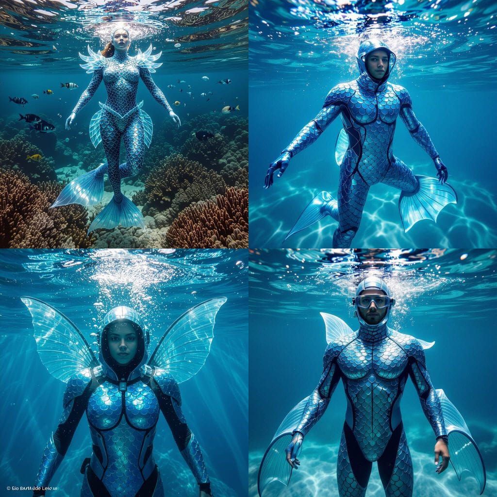 Futuristic Merperson Underwater Photo