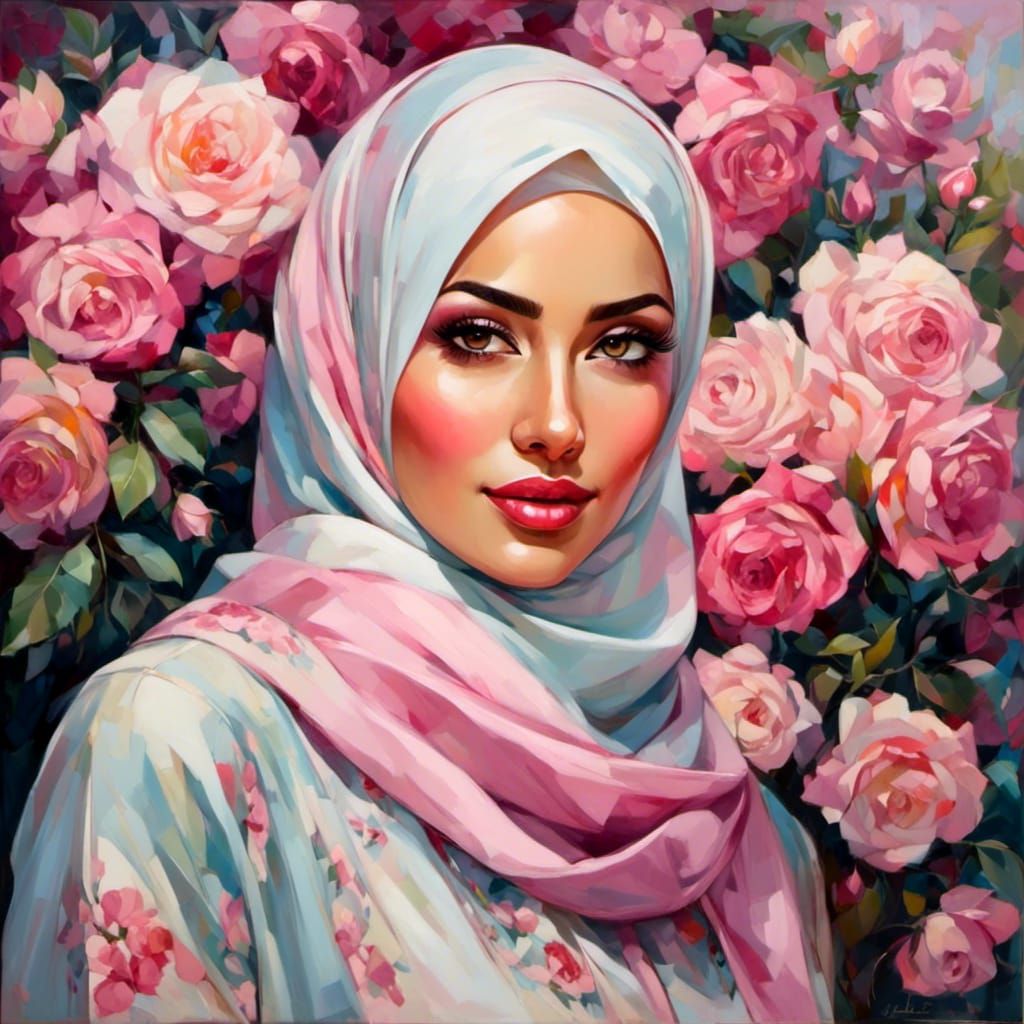 Beautiful Hijabi Portrait in Rose Garden