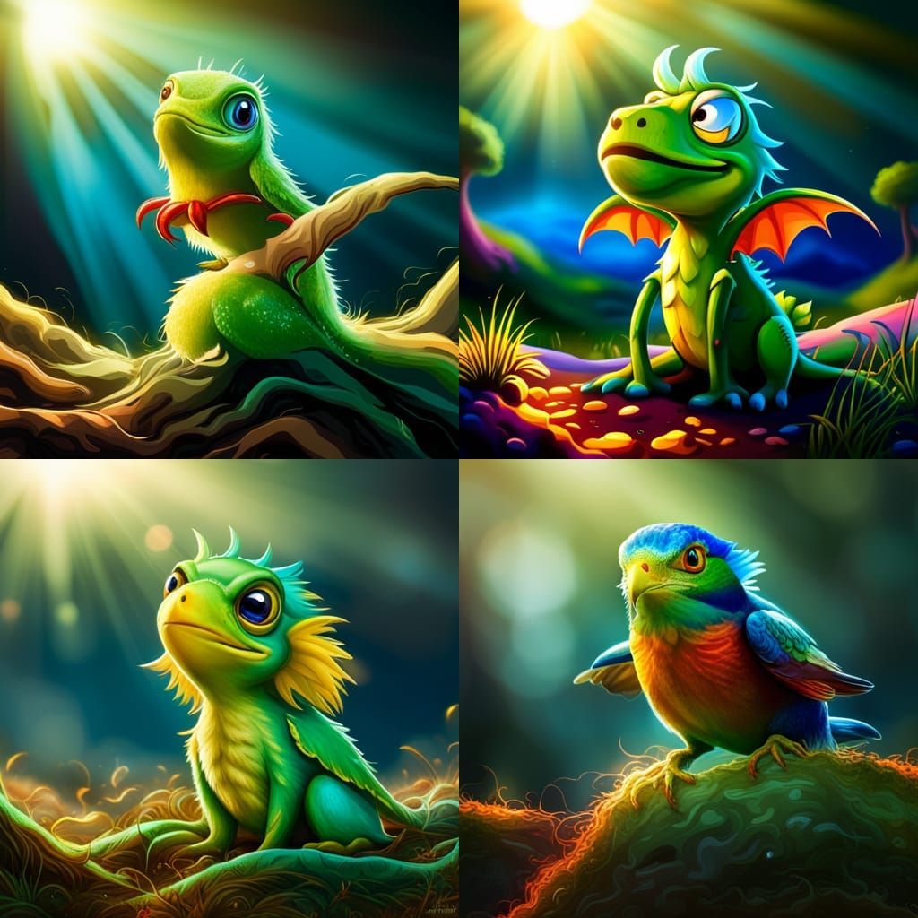 Cute Baby Dragon in Forest, Pixar Animation Style