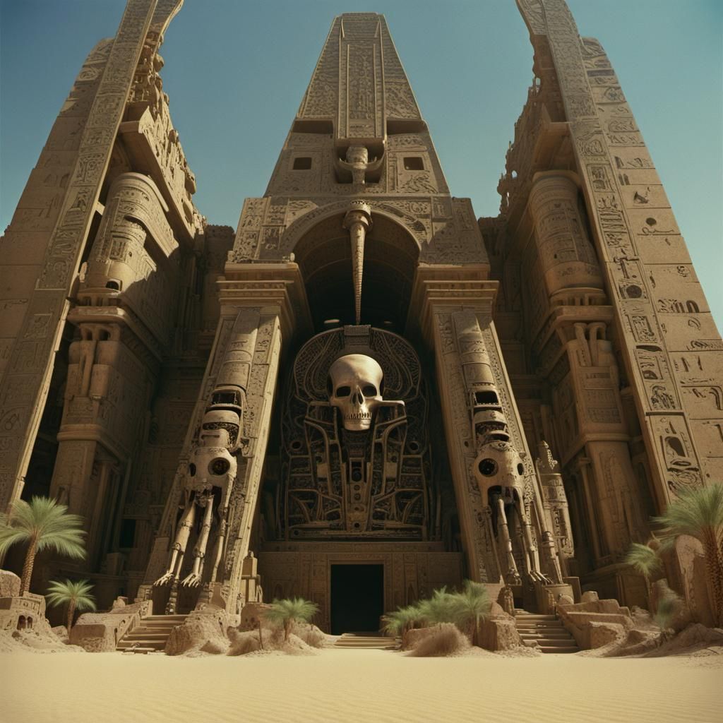 Steampunk Neo-Gothic Egyptian Necropolis in Cinematic Style