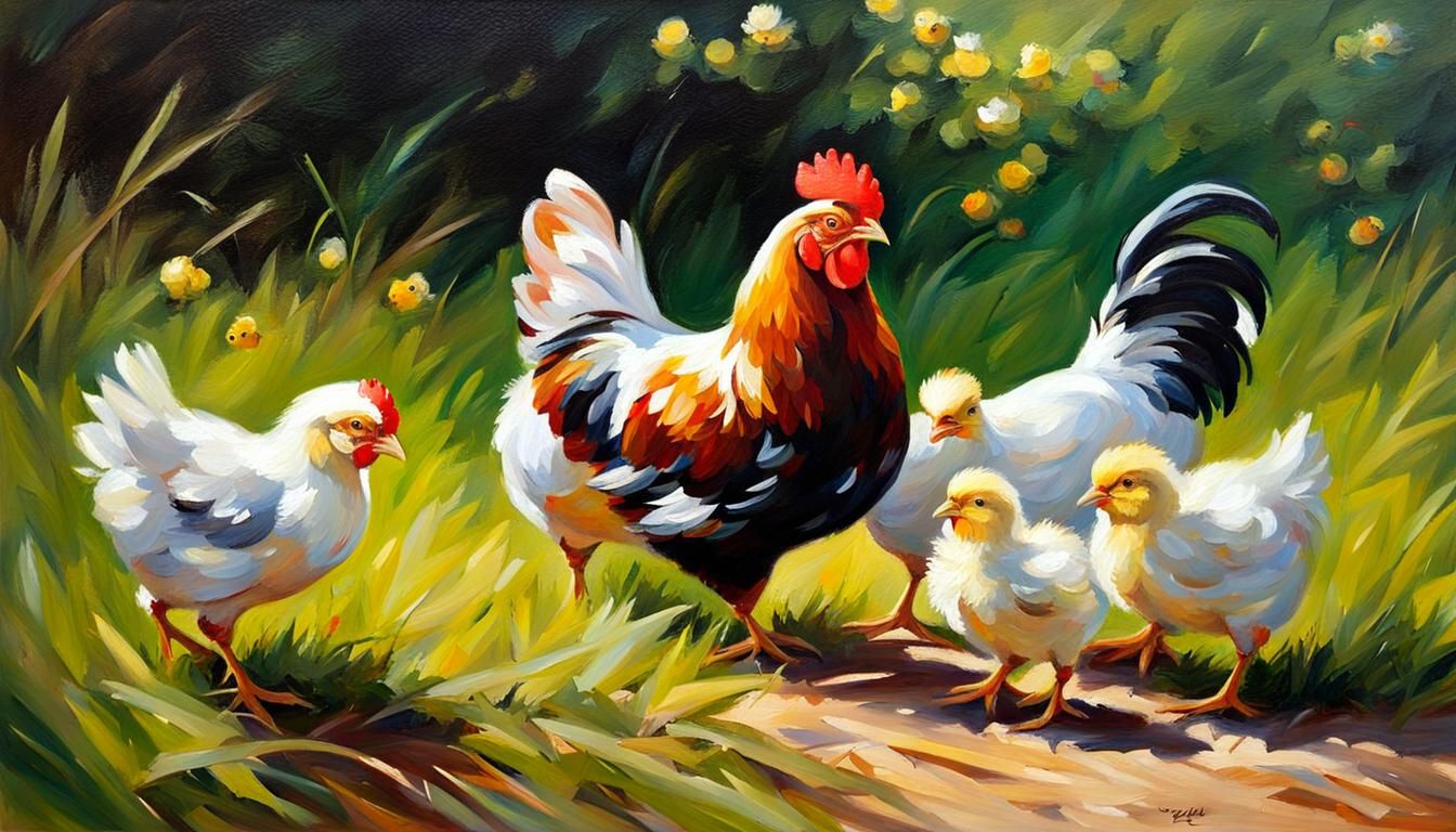 Impressionist Mother Hen and Chicks Oil Painting