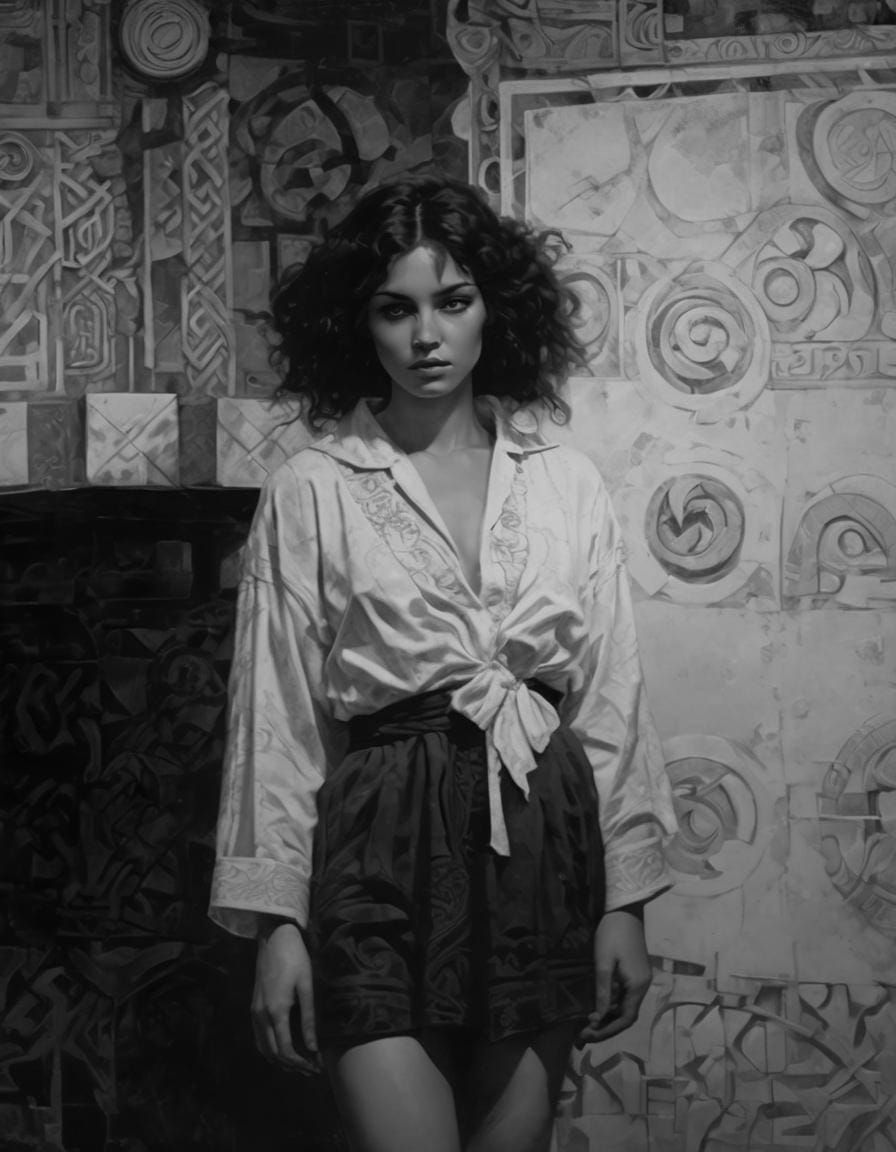 Celtic Priestess with Runes: Acrylic Painting Style