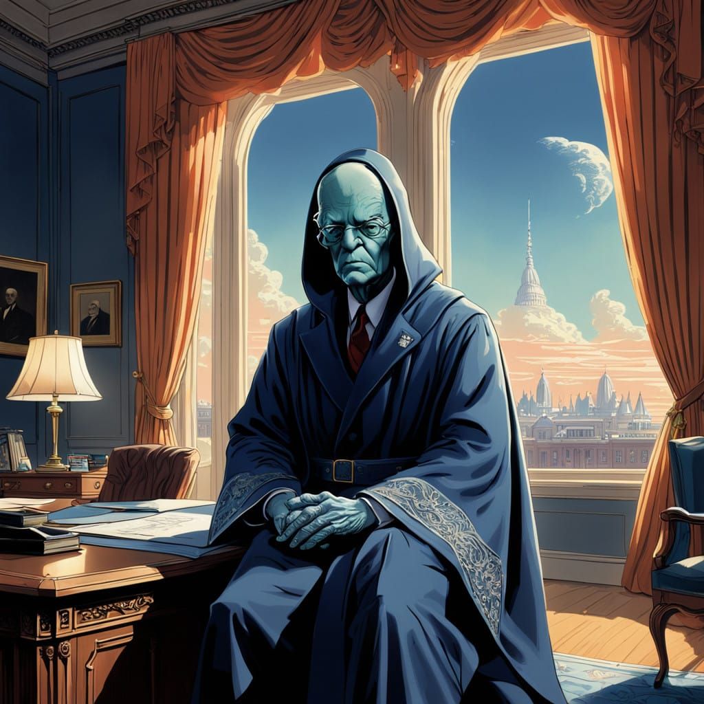 Cyberpunk President Truman Meets Alien Ambassador