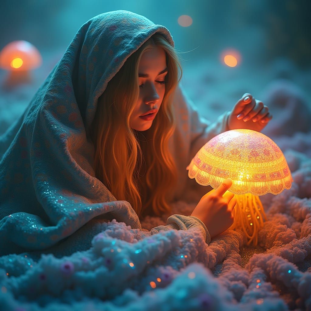 Woman Diving into Dreamlike Underwater World