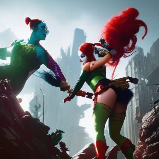 Harley Quinn vs Poison Ivy: Post-Apocalyptic Acrylic Art