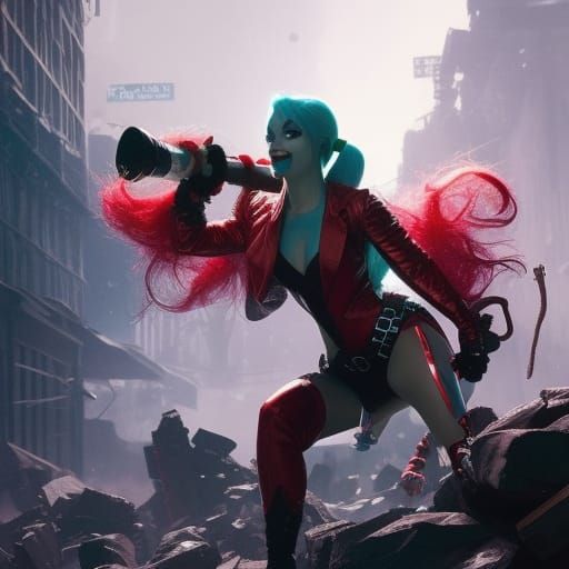 Harley Quinn vs Poison Ivy: Dynamic Post-Apocalyptic Art