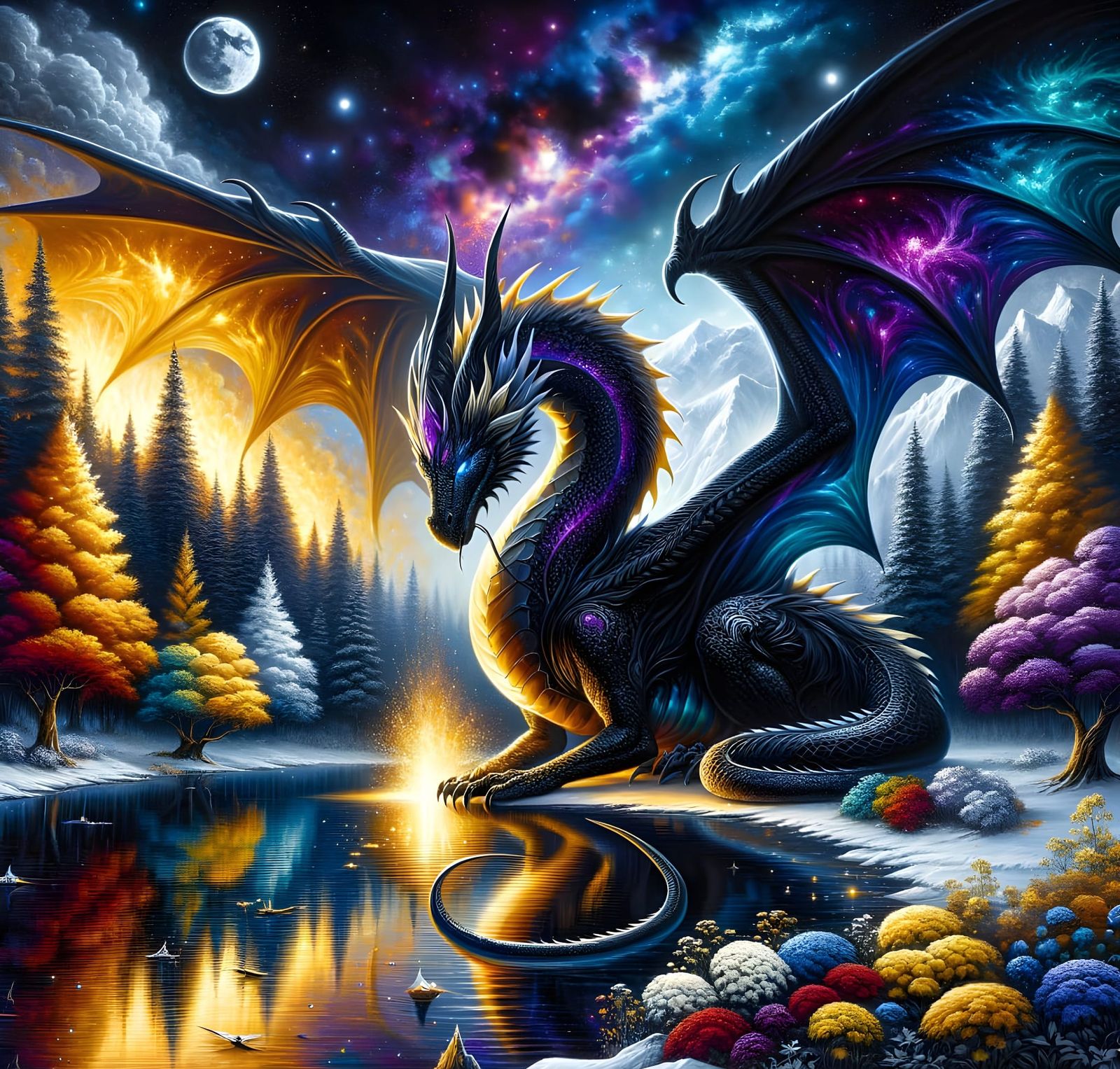 Iridescent Dragon on a Starry Autumn Night