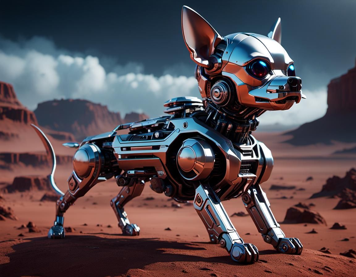Cyborg Chihuahua Masterpiece Rendered in Sci-Fi Style