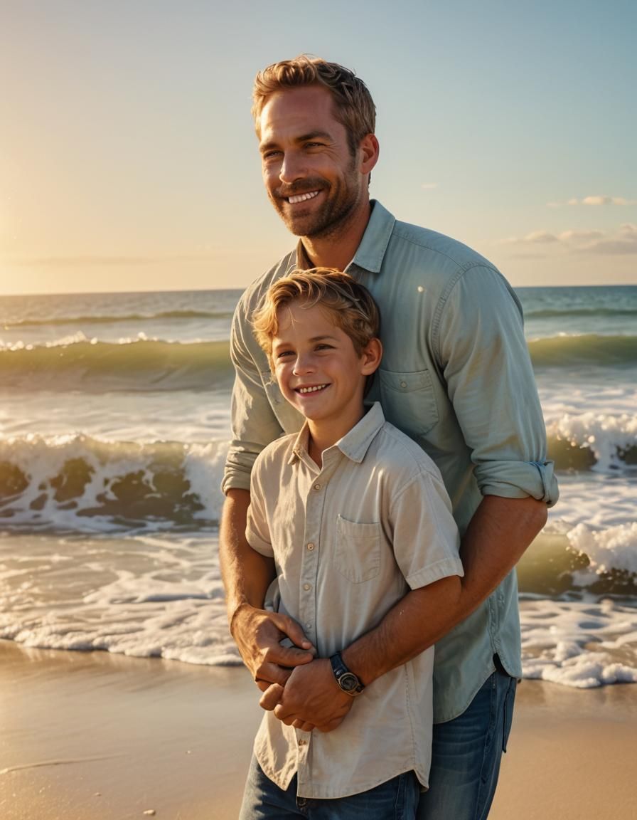 Paul Walker and Son: Warm Beach Portrait