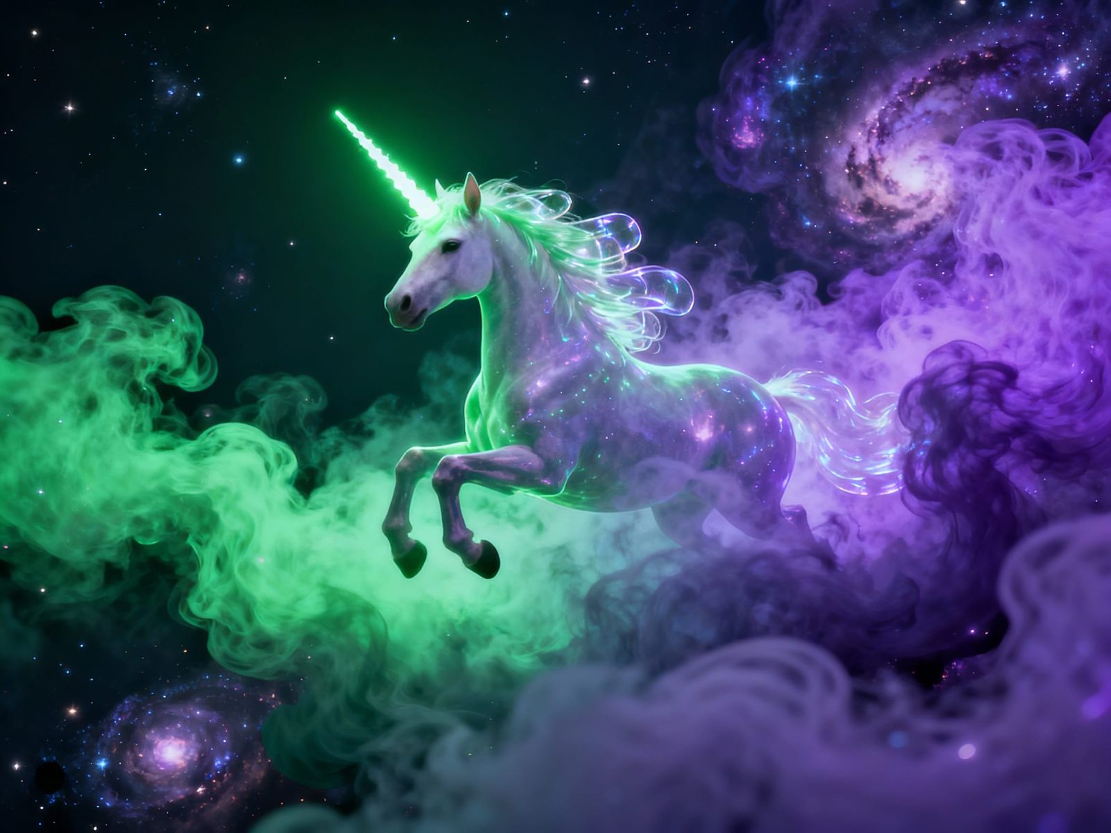 Unicorn in a Vibrant Sci-Fi Nebula