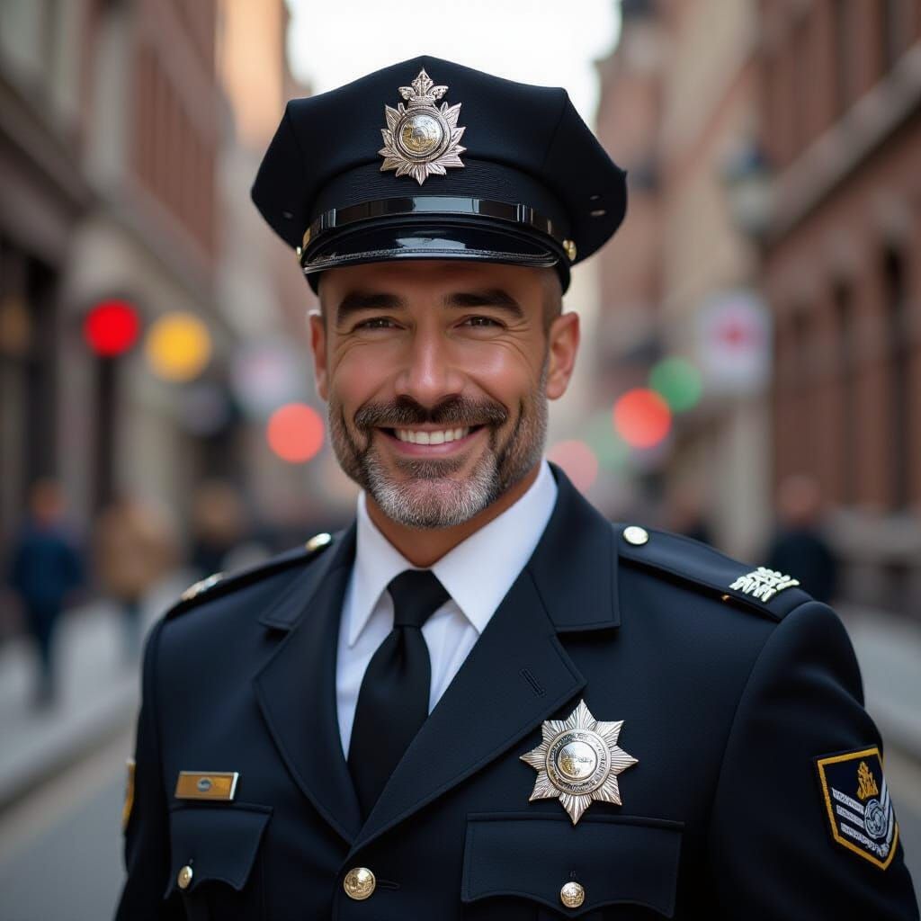 Joyous Policeman Portrait in Impressionist Style