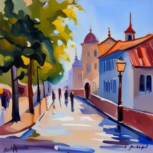 Impressionist Gouache Masterpiece on Canvas