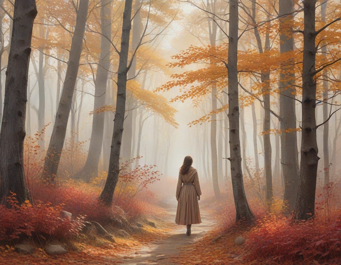 Serene Autumn Reflections in Whimsical Watercolor