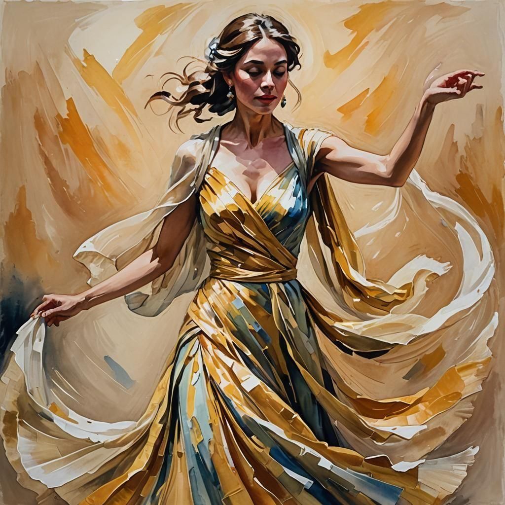 Watercolor Lady Dancing in Gouache Style