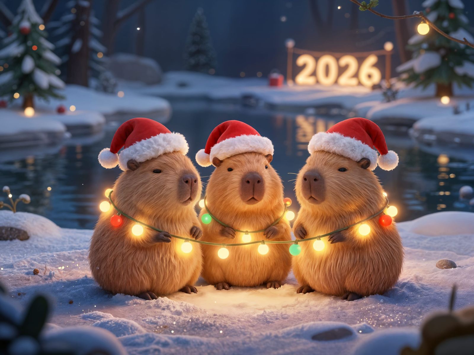 Festive Capybaras in Cozy Christmas Garland