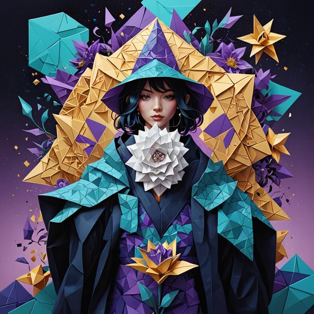 Hyperdetailed Origami Flower in Cubist Art Deco Style