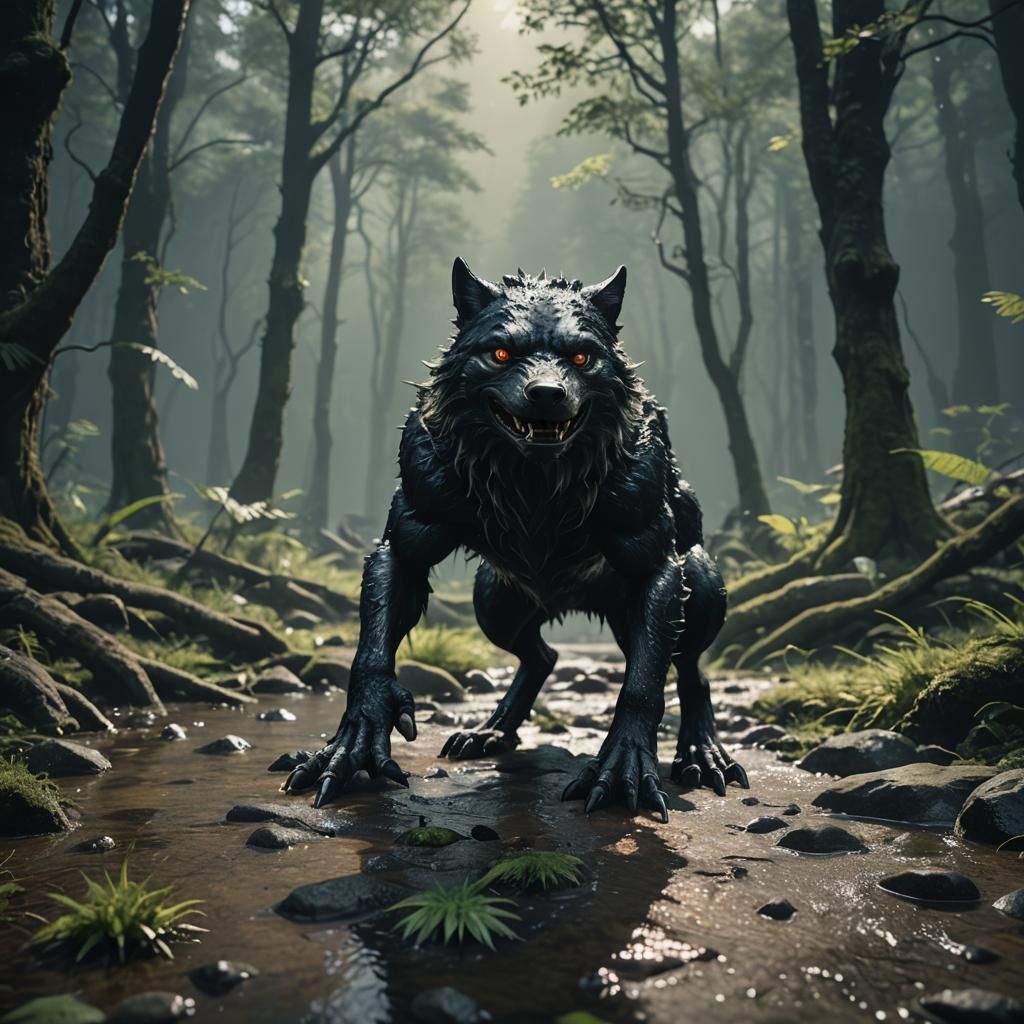 Dramatic Black Wolf Frog in Anime Style