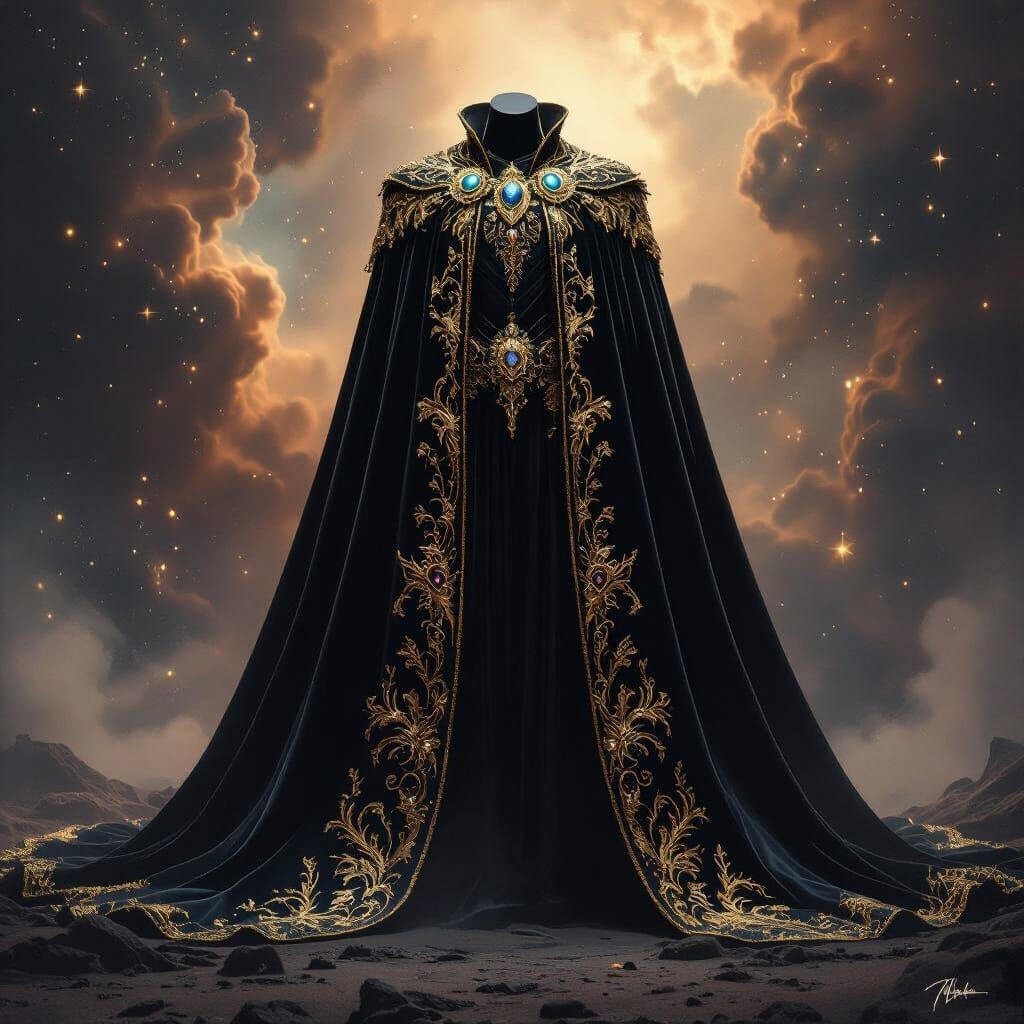 Opulent Embroidered Cape on Cosmic Figure