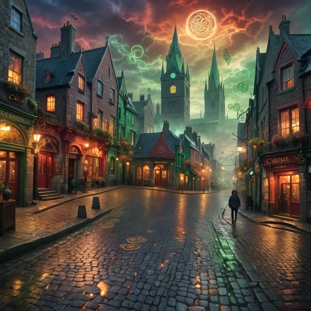 Mystical Dublin Cityscape in Surreal Fantasy Art