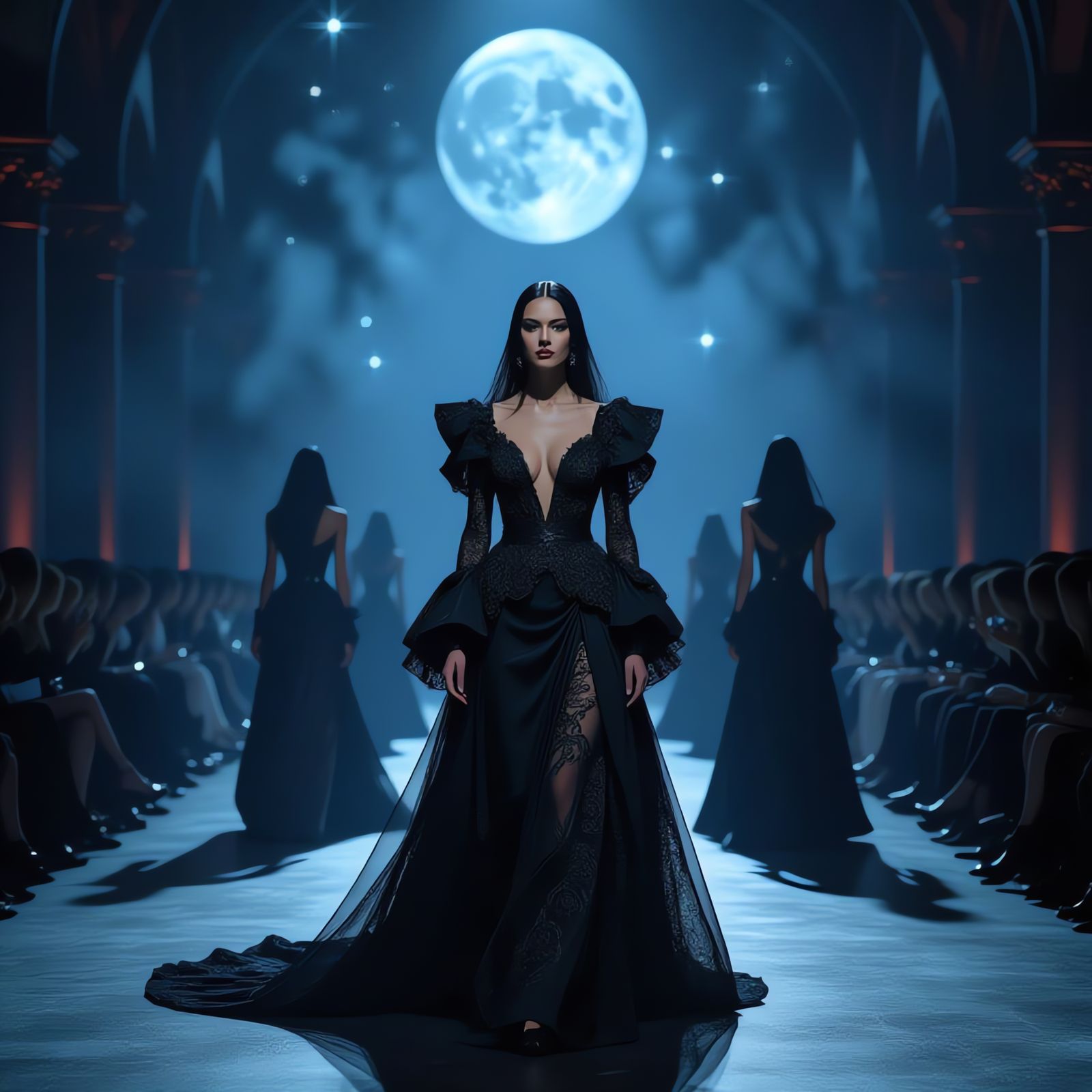 Gothic Runway Show: Ethereal Gowns in Shadow and Starlight