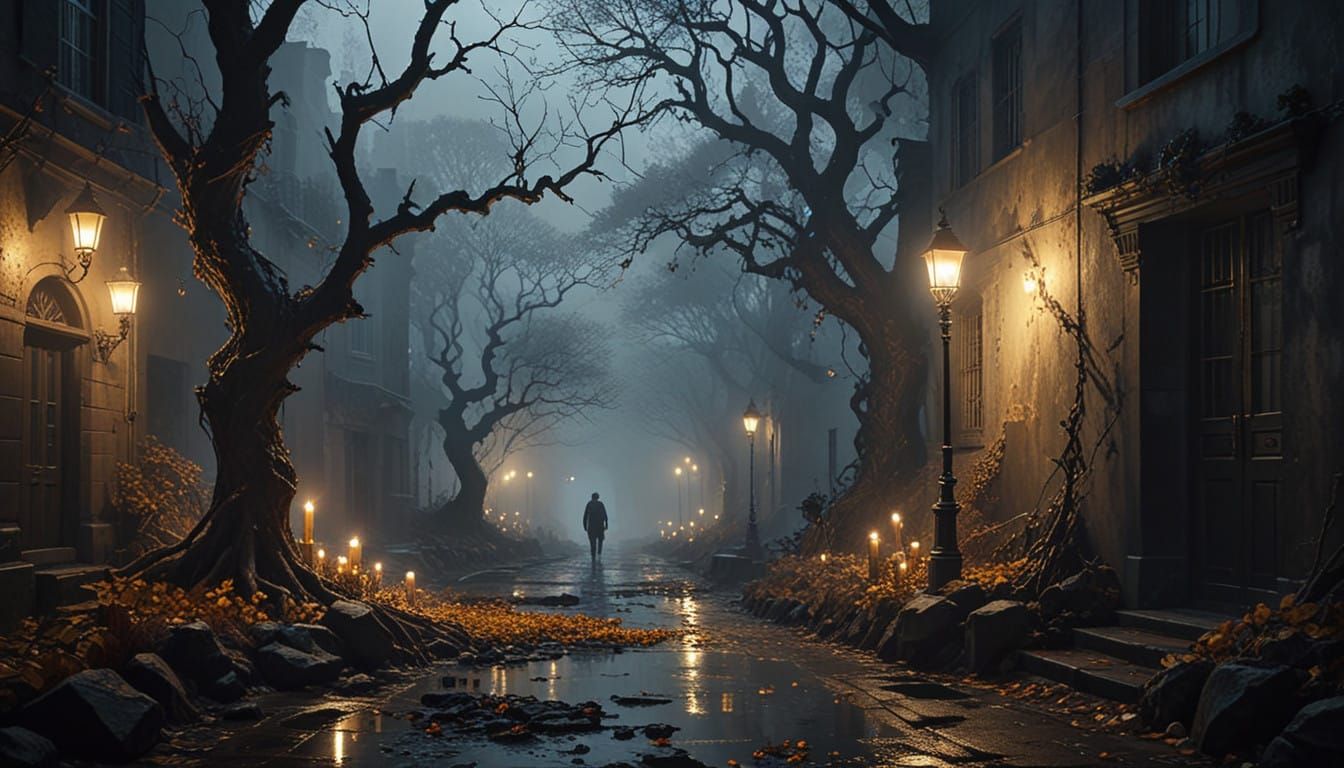 Surreal Dark Alleyway Scene in Baroque Noir Style