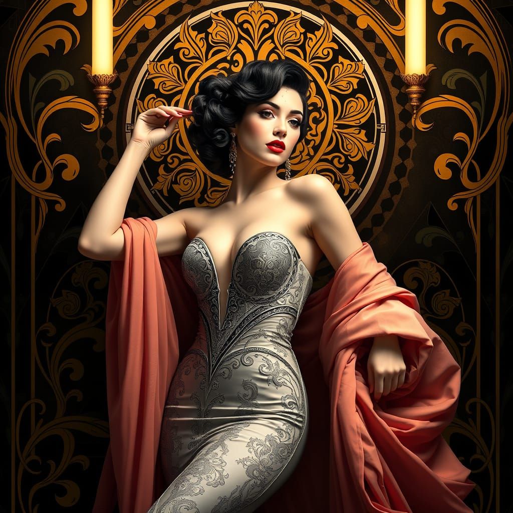 Elegant Woman in Art Deco Nouveau Style