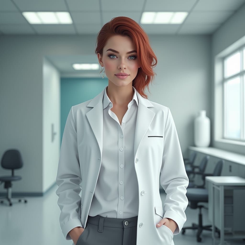Hyperrealistic Portrait of Woman in Lab Coat