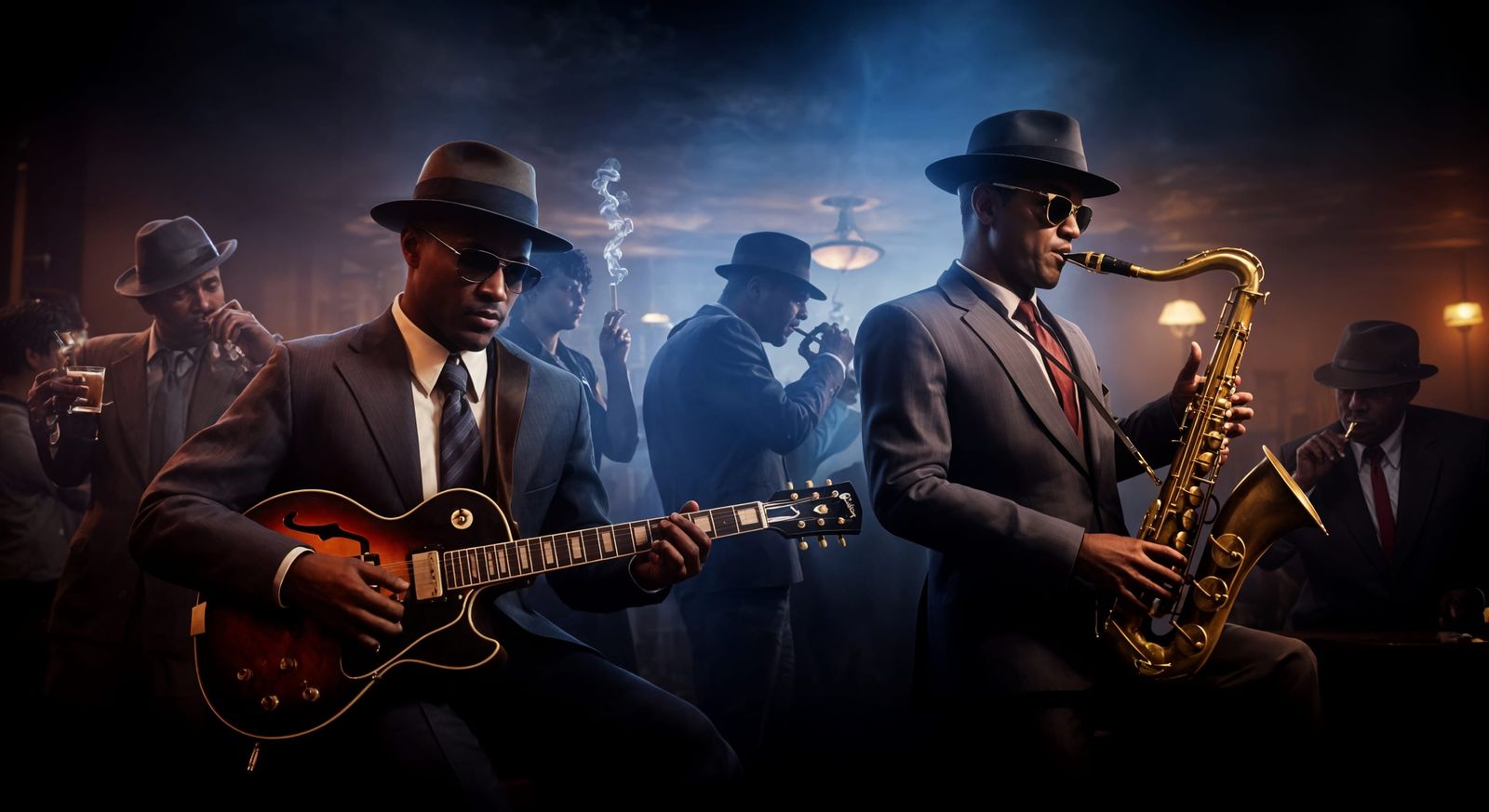 Vintage Blues Band Performs in Smoky Nightclub