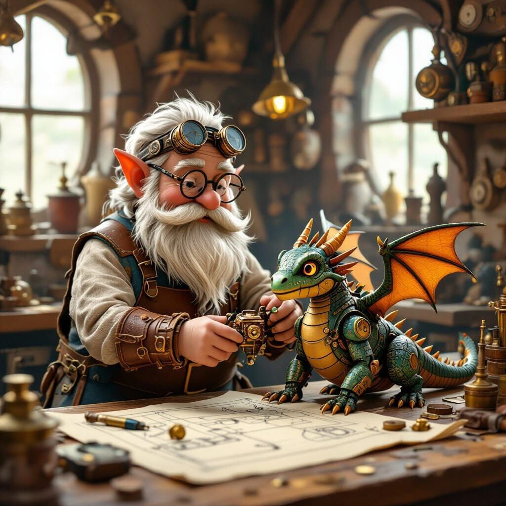 Gnome Inventor's Steampunk Dragon Creation