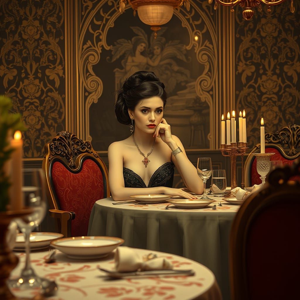 Elegant Woman's Displeasure: An Art Nouveau Image