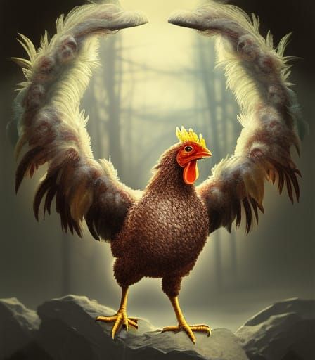 Terrifying Chicken Monster in Hyperrealistic Watercolor