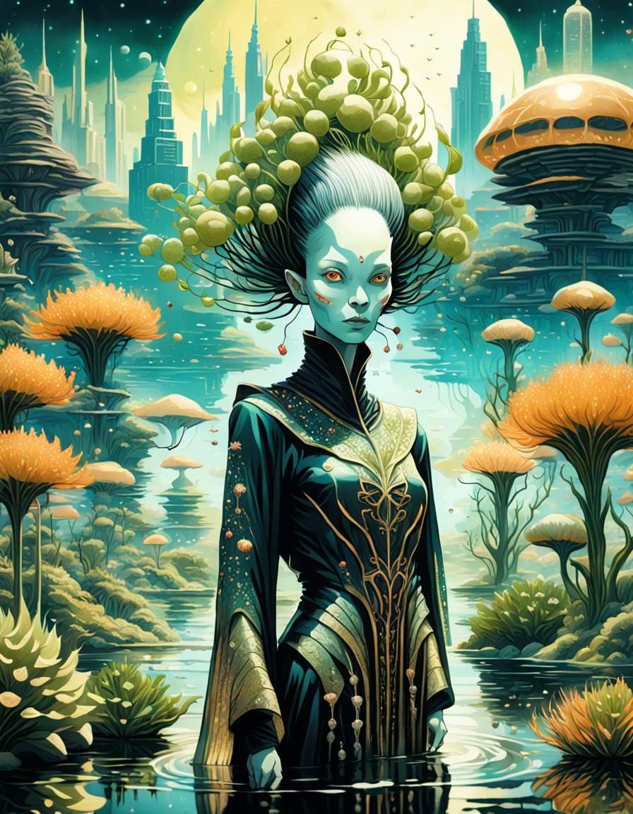 Stunning Alien Woman on Alien Planet in Fantasy Style