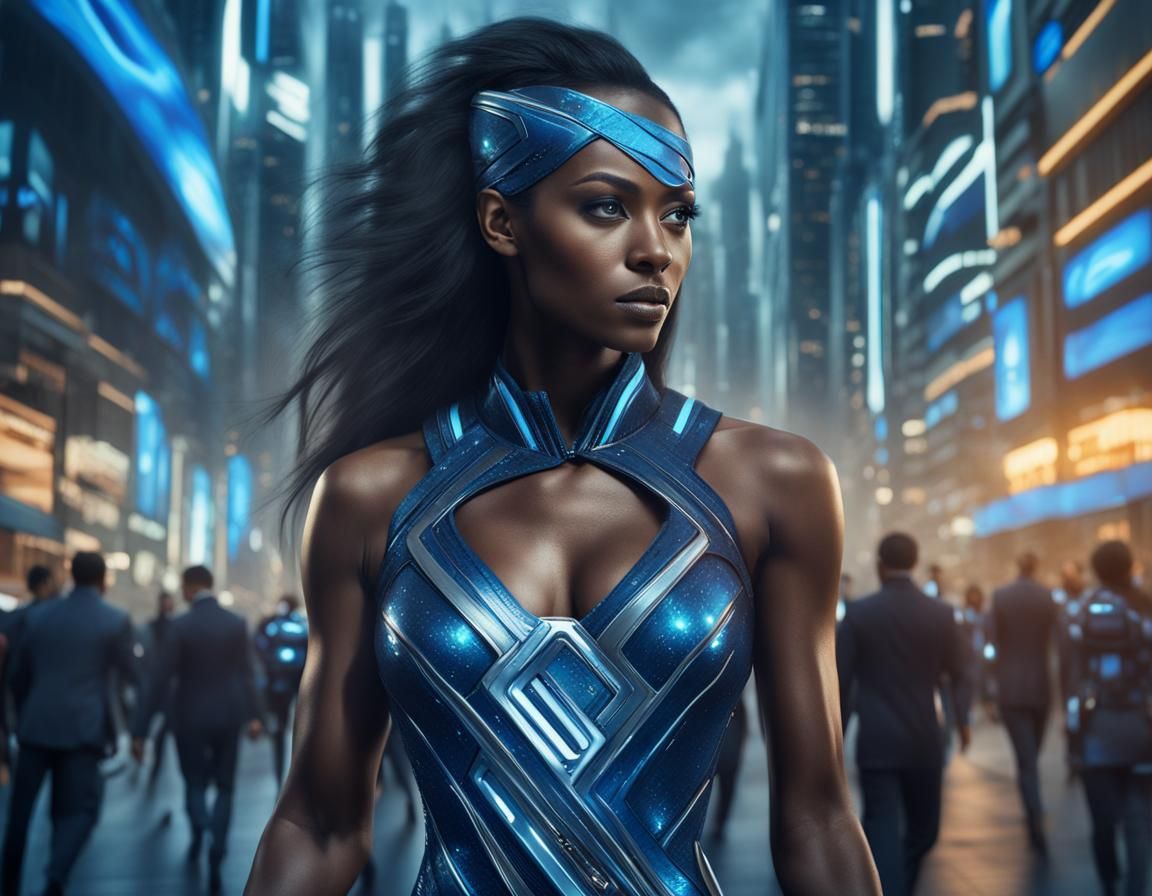 Futuristic Woman in Cityscape Digital Art