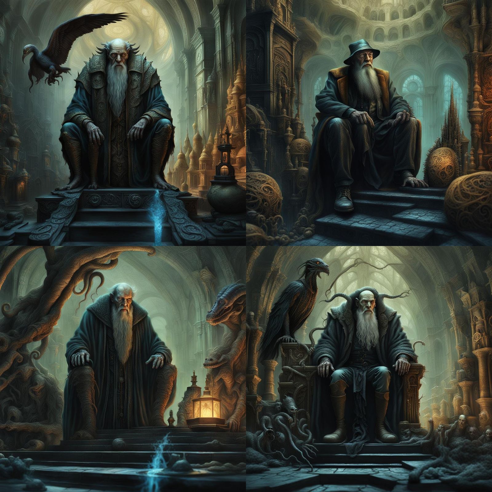 Wizard details perfect composition, Aldous Huxley detalles H P Lovecraft" details santiago caruso, vladimir chebakov, wa...