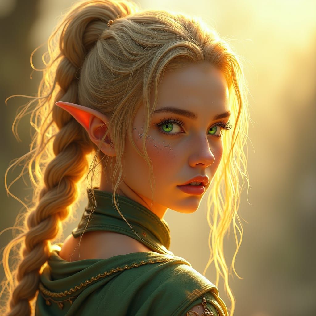 Ethereal Elven Warrior in Golden Dawn