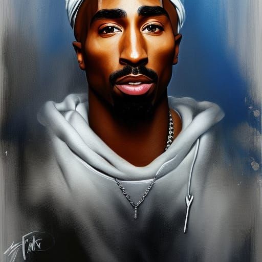 Detailed Painted Portrait of Tupac
