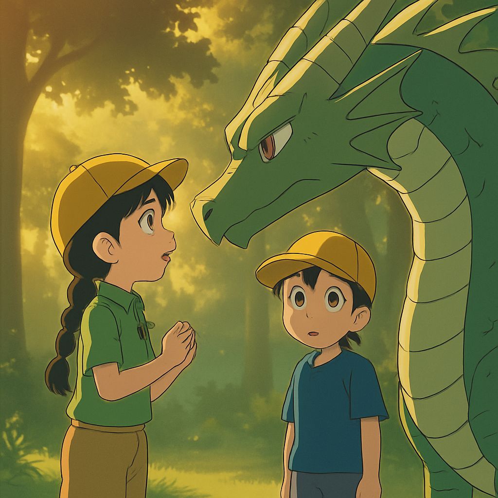 Sarada and Lucas Encounter a Dragon: 2D Anime Style