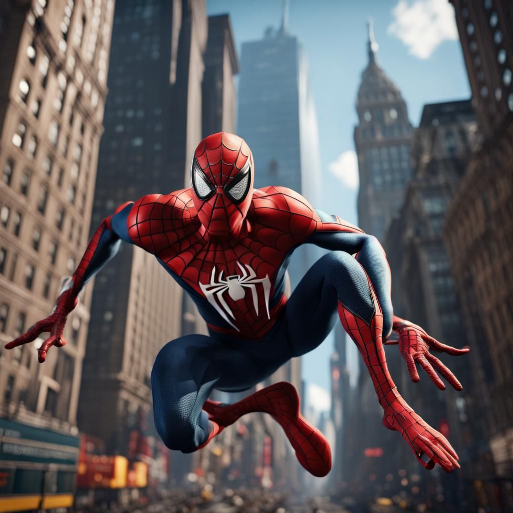 Spiderman Leaps Through Manhattan: Detailed Matte Painting