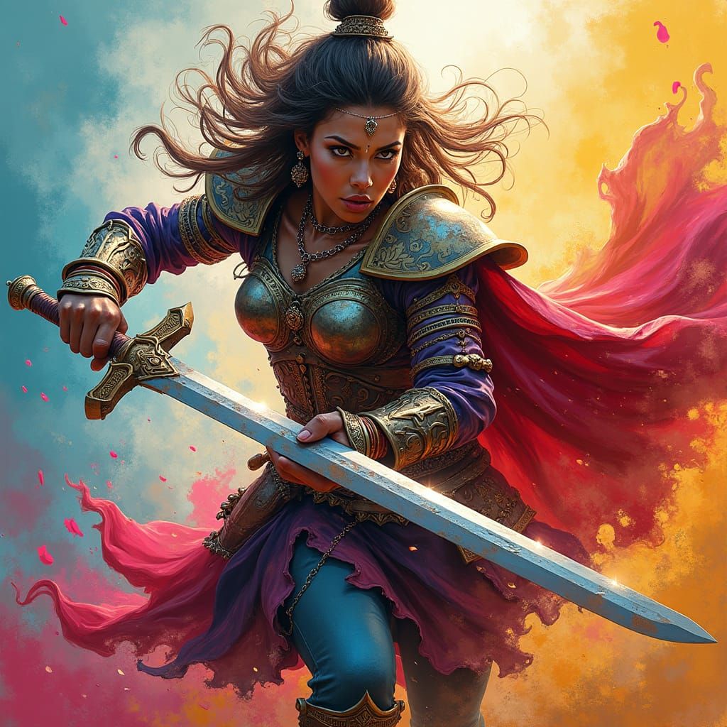 Fierce Warrior Queen in Graffiti Art Style