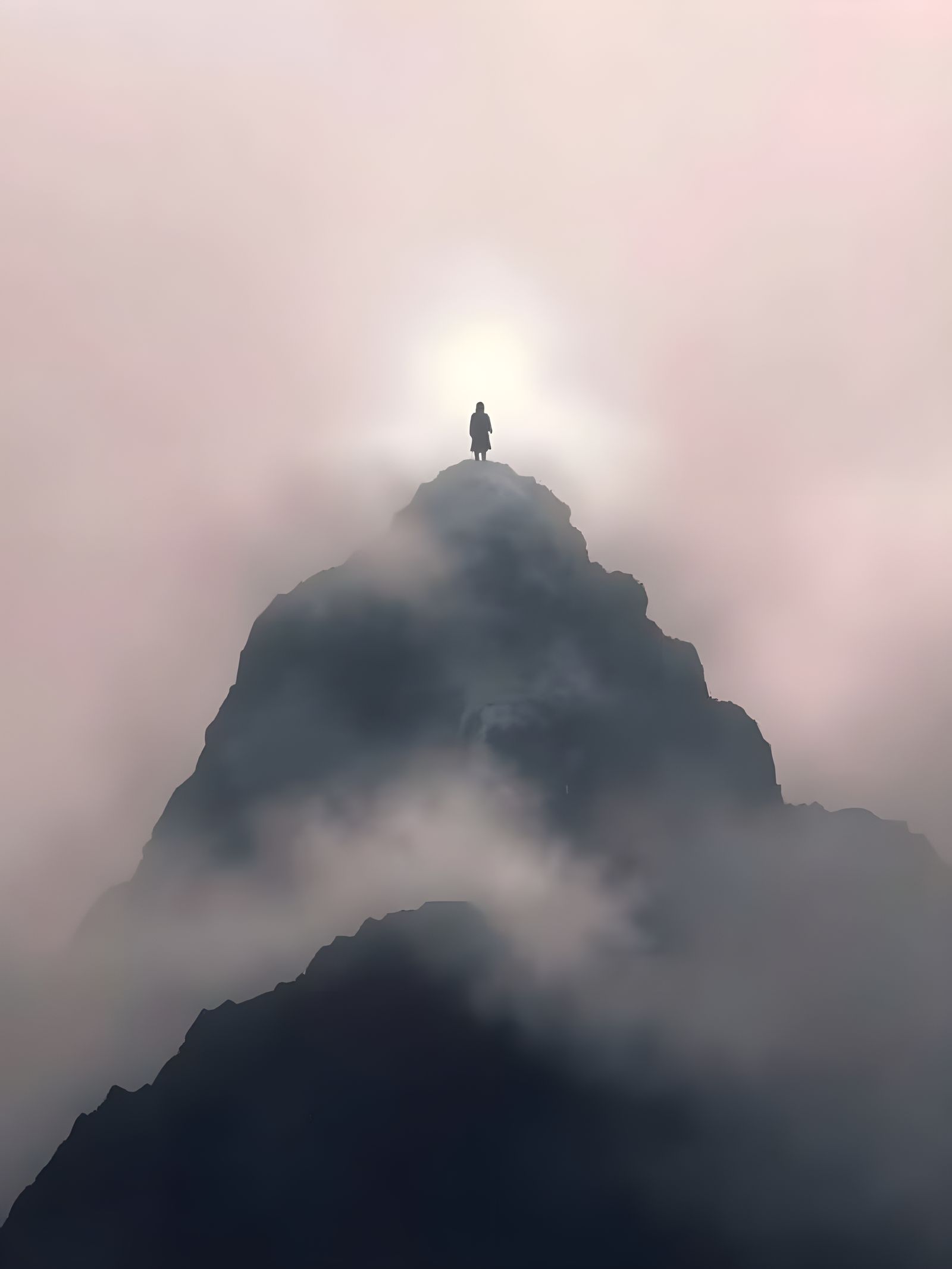 Misty Mountaintop Illuminated by Otherworldly Glow