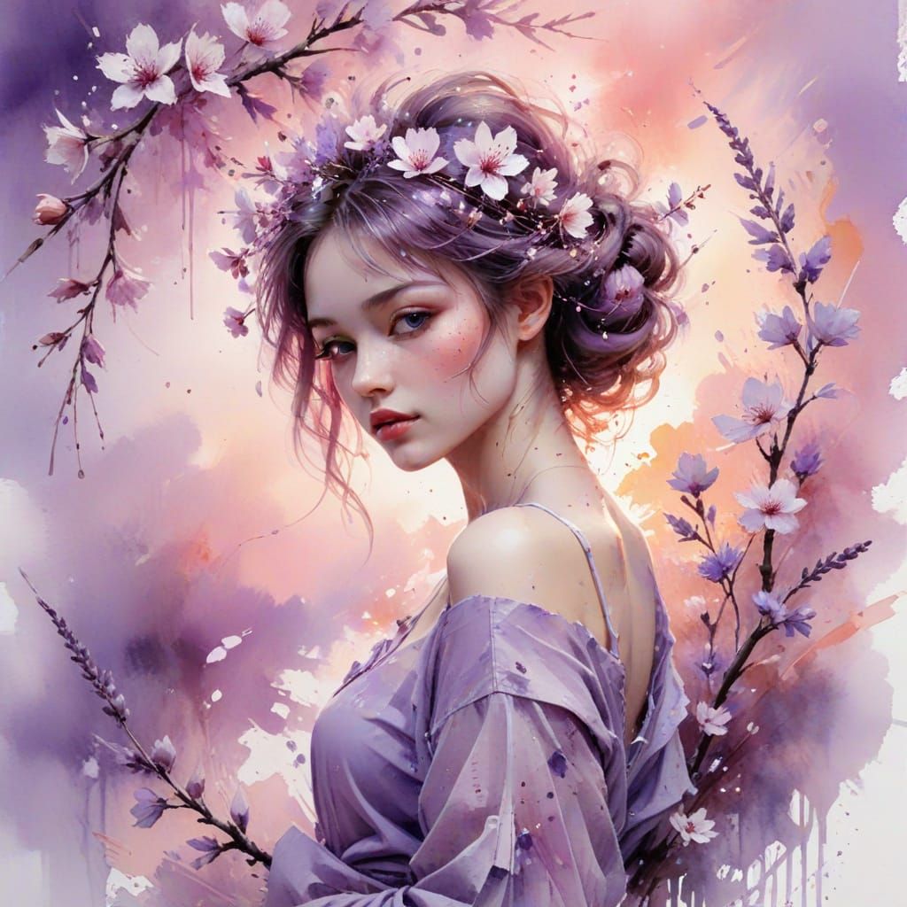 Ethereal Cherry Blossoms in Lavender Sunrise