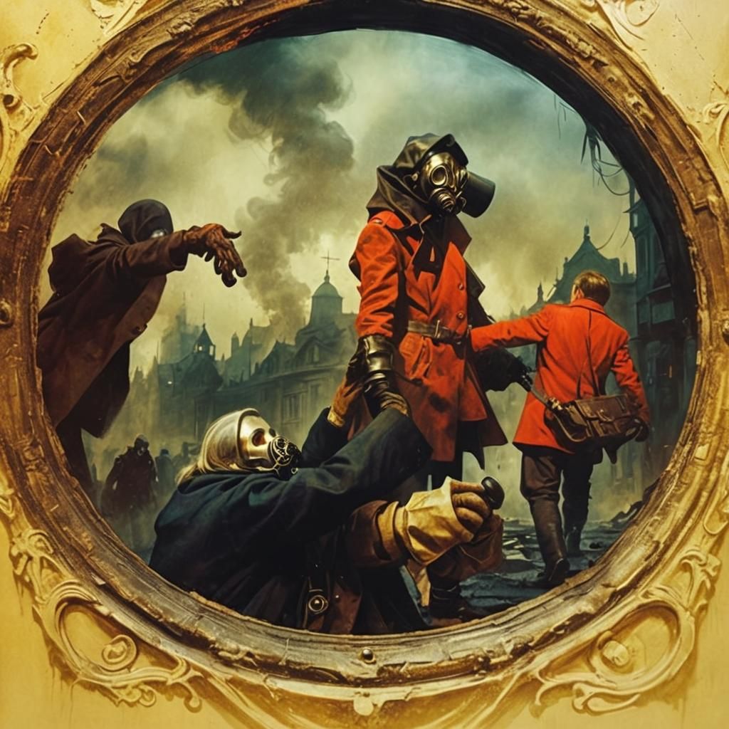 Dystopian Encounter: Woman Confronts Fascist Figure