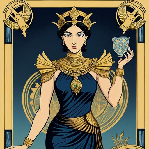 Athena as Ace of Cups Tarot Card in Art Deco Style