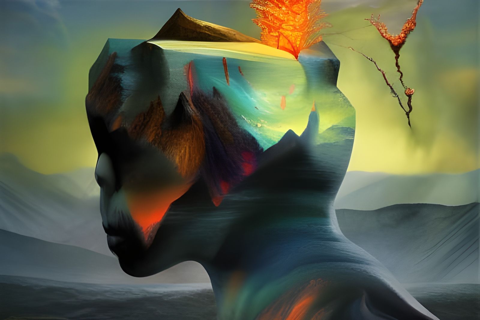 Erupting Volcanic Landscape in a Surreal Style
