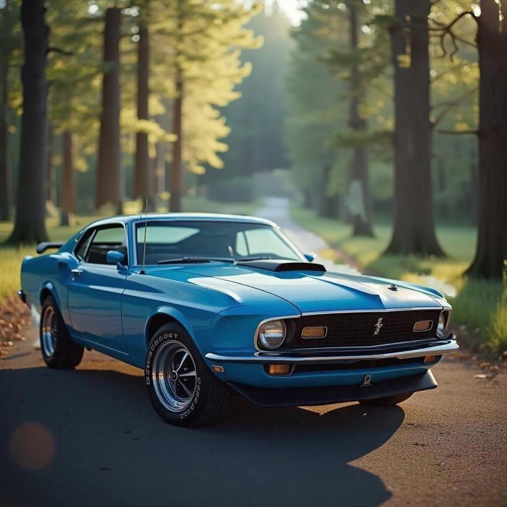 Classic Blue 1970s Mustang: Professional Photography