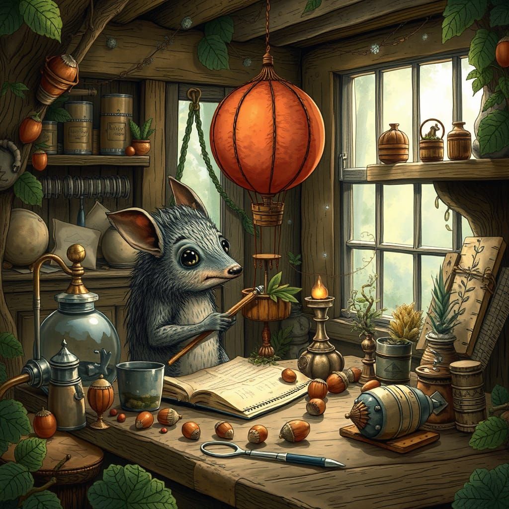 Armadillo Crafts Hot Air Balloon in Forest Workshop