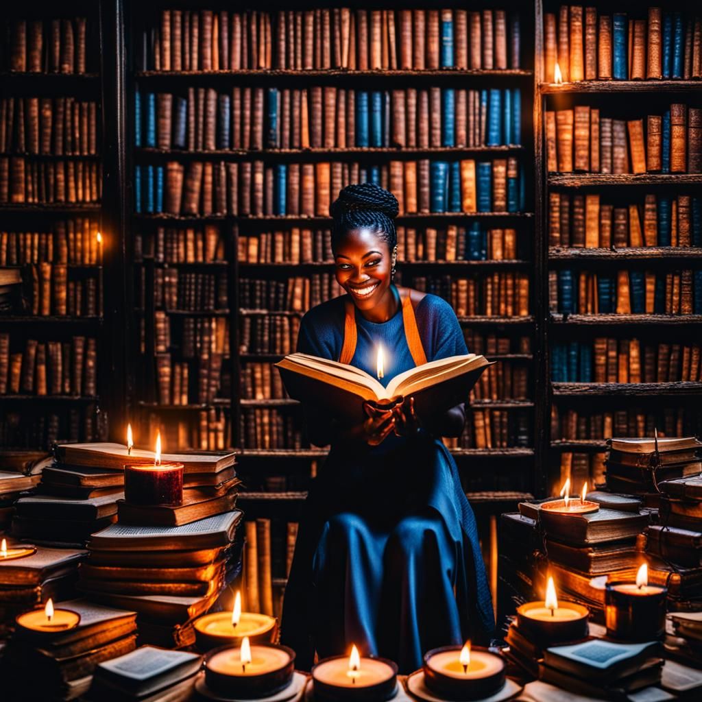 Girl Surrounded by Burning Candles: Hyperrealistic Photo