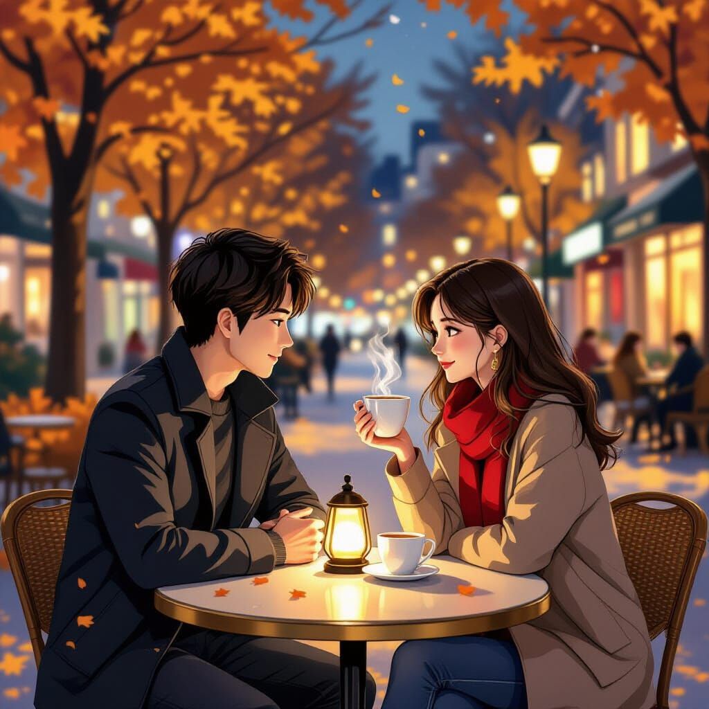 Romantic Autumn Evening Cafe Scene
