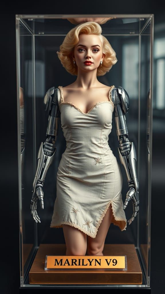 Futuristic Marilyn Monroe Cyborg in Display Case