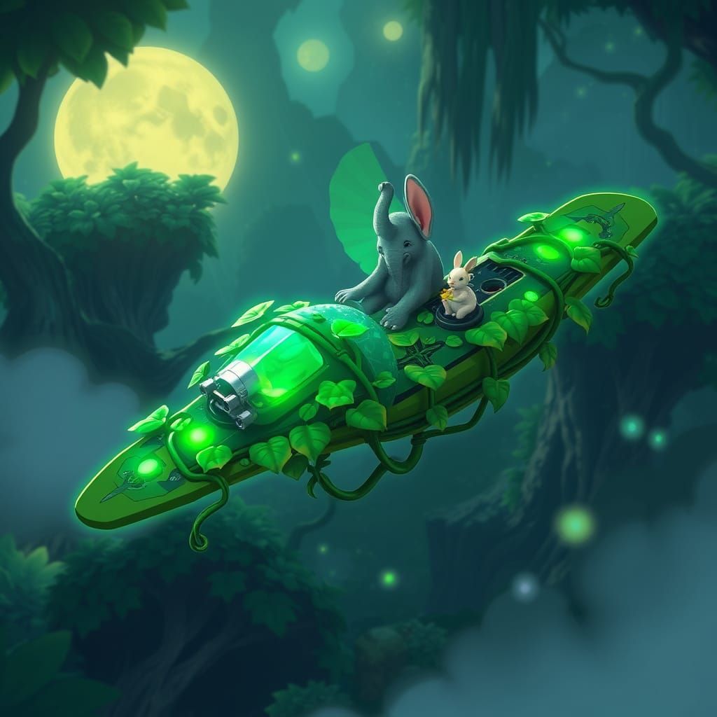 Lush Rainforest Cruiser Soars Through Verdantia's Biolumines...